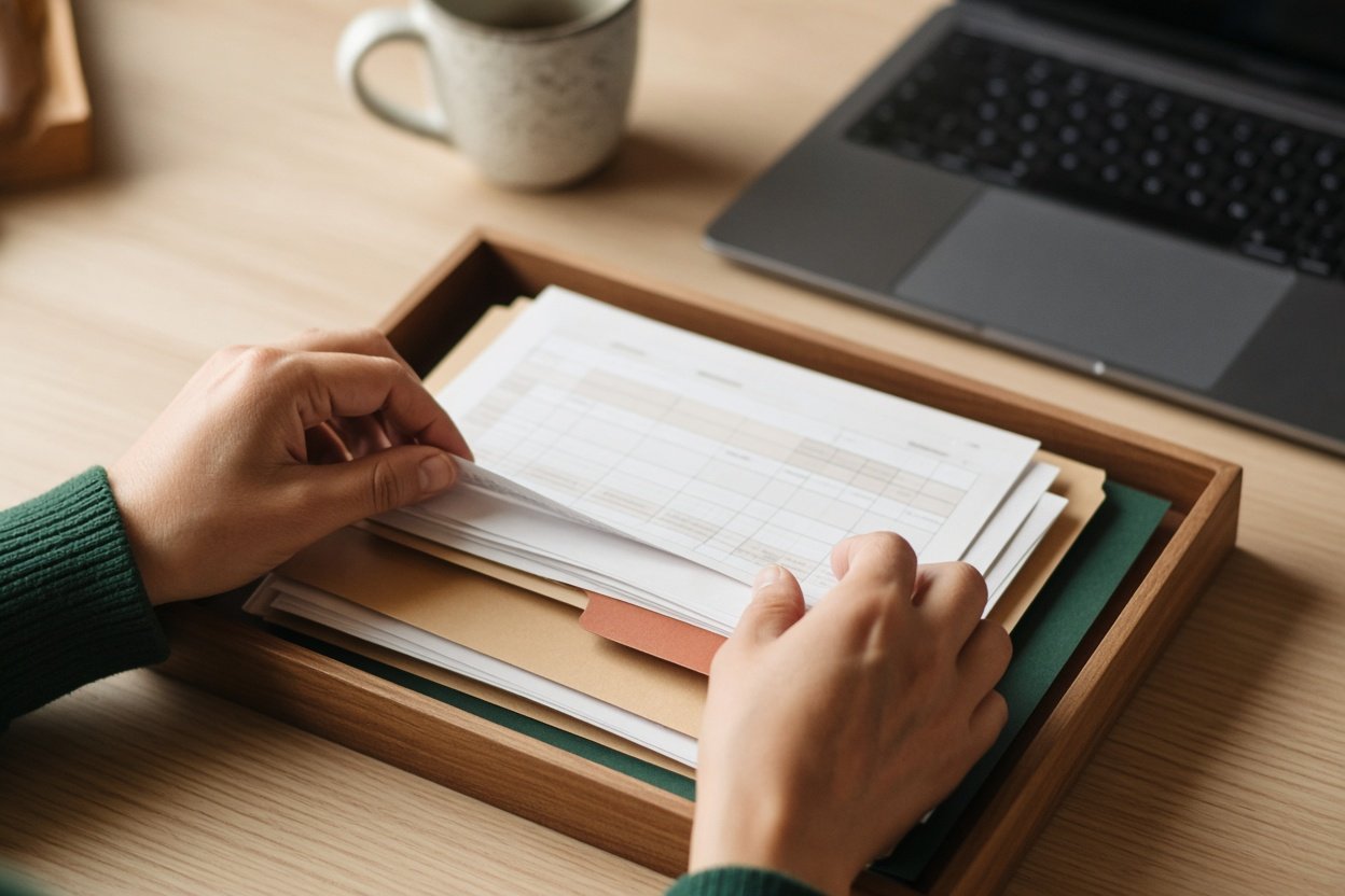 Classement de dossiers et tableaux de bord sur un bureau